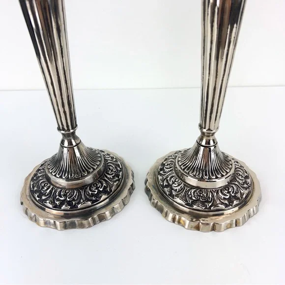 Set Of 2 Silver Plate Candlesticks Candelabra - Picture 4 of 9